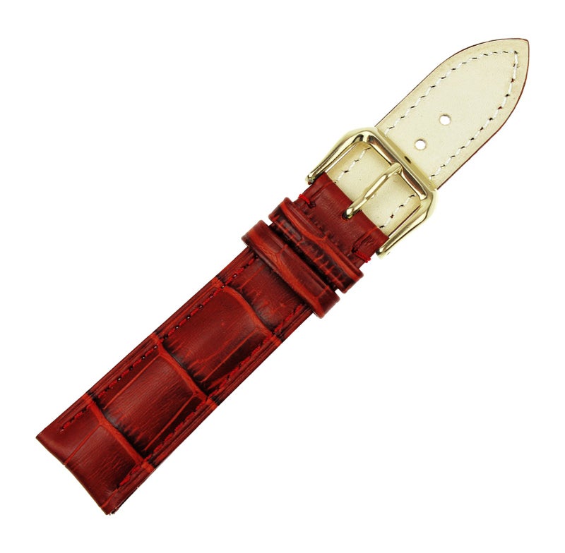 RECHERE Leather Watch Band Strap Gold Pin Buckle Color Red (width 18mm) - Image 3